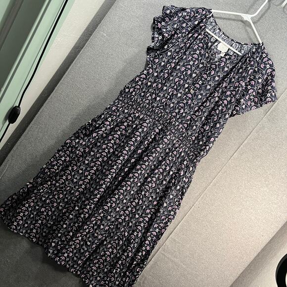 Destination 365 Printed Short-Sleeve Midi Dress with Smo Black Abstract XLP - Picture 1 of 15